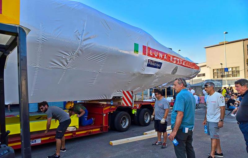 Luna Rossa Prada Pirelli's first AC75 leave the Persico building facility in Bergamo, Italy, August photo copyright Bergamo Corriere taken at Circolo della Vela Sicilia and featuring the AC75 class