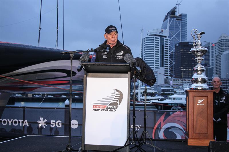 Grant Dalton, CEO, Emirates Team New Zealand launch the world's first AC75, Auckland, September 6, photo copyright Richard Gladwell / Sail-World.com taken at Royal New Zealand Yacht Squadron and featuring the AC75 class