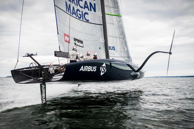 American Magic's first AC75 sails for the first time, and creates sailing history as the first AC75 to sail. - photo © Amory Ross