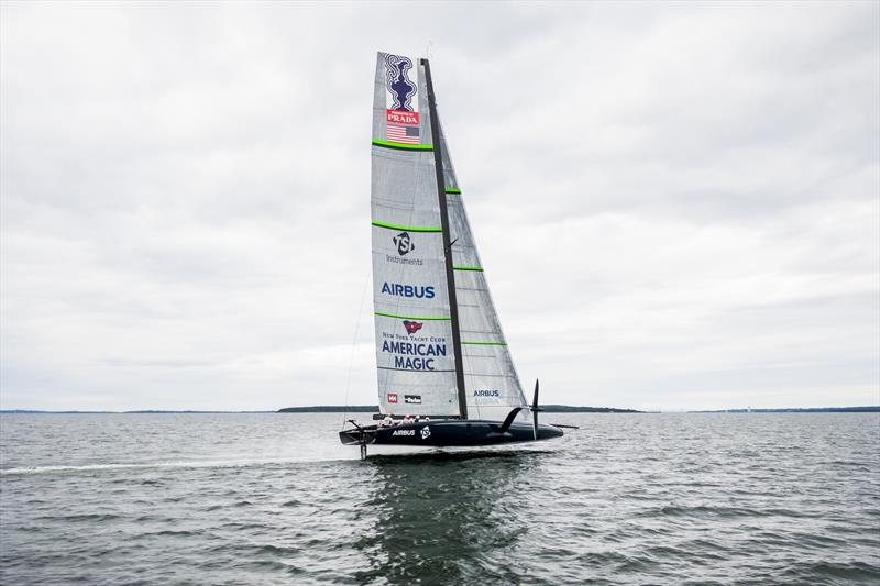 American Magic's AC75 during its first sail on Narragansett Bay near Newport, Rhode Island - Tuesday, September 10th.) photo copyright Amory Ross taken at New York Yacht Club and featuring the AC75 class