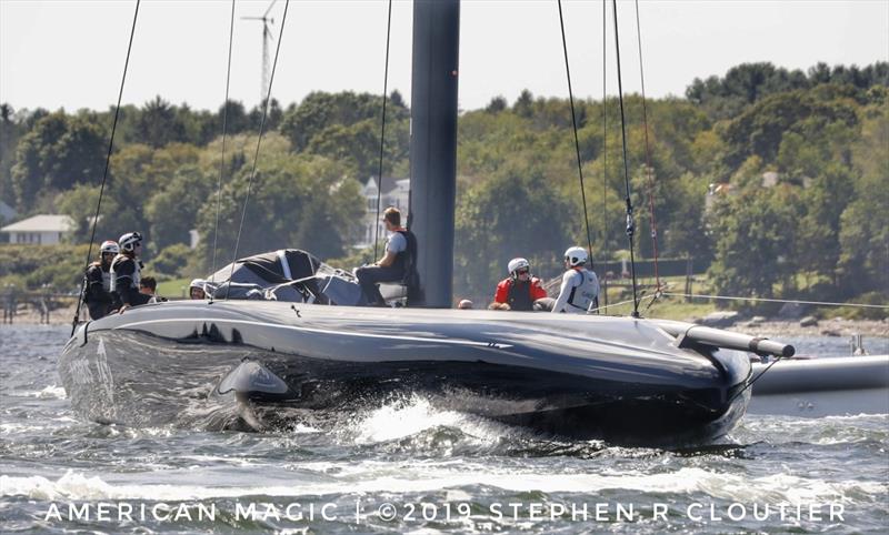 AC75 - NYYC American Magic caught on the tow for more test sailing on Narragansett Bay, Newport RI - photo © Stephen R Cloutier / PhotoGroup.us