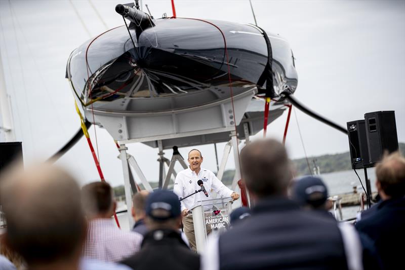 American Magic christens its first AC75 'Defiant', in front of friends and family. September 14, 2019 photo copyright Amory Ross taken at New York Yacht Club and featuring the AC75 class