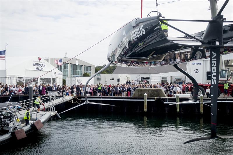 American Magic christens its first AC75 'Defiant', in front of friends and family. September 14, 2019 photo copyright Amory Ross taken at New York Yacht Club and featuring the AC75 class