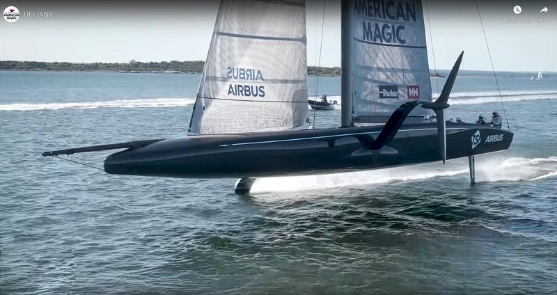 NYYC American Magic presents an interesting profile foiling fast in light winds - photo © NYYC American Magic