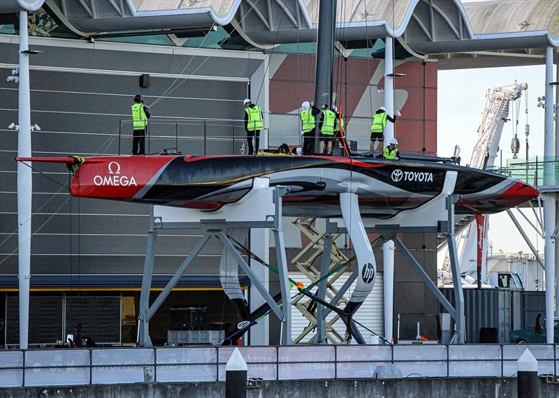 Emirates Team New Zealand - hauls out after first days sailing - September 18, photo copyright Richard Gladwell taken at Royal New Zealand Yacht Squadron and featuring the AC75 class