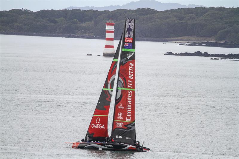 Emirates Team New Zealand calls it a day with light winds on the Waitemata Harbour - September 19 photo copyright Richard Gladwell taken at  and featuring the AC75 class