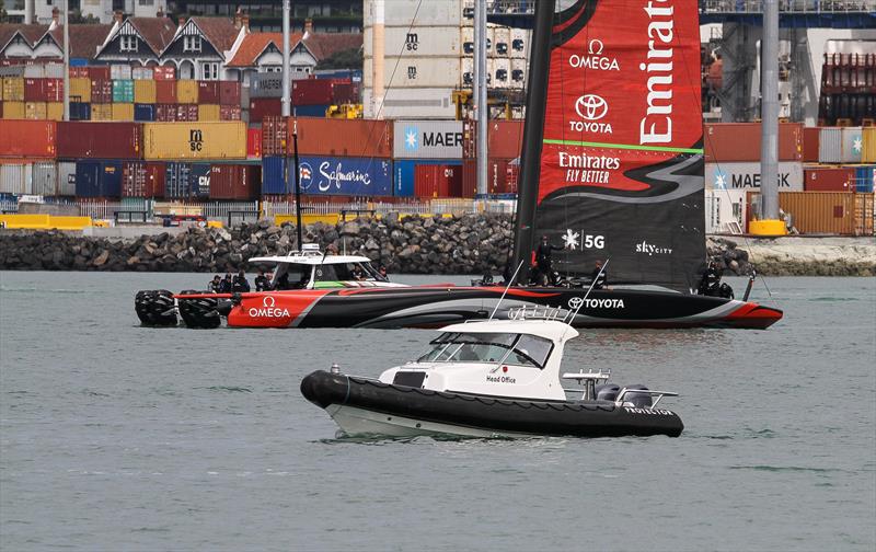 Luna Rossa spy boat in close attendance, surveillance rules have been relaxed for the 36th America's Cup - September 19, 2019 photo copyright Richard Gladwell taken at Royal New Zealand Yacht Squadron and featuring the AC75 class