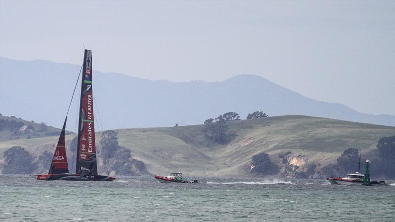 Emirates Team New Zealand free sailing (but not foiling) with a very short hoist jib - Waitemata Harbour - September 22 photo copyright Richard Gladwell taken at Royal New Zealand Yacht Squadron and featuring the AC75 class
