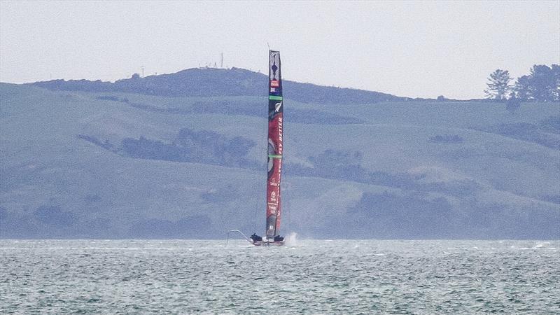 Emirates Team New Zealand and then rolls back - Waitemata Harbour - September 22 photo copyright Richard Gladwell taken at Royal New Zealand Yacht Squadron and featuring the AC75 class