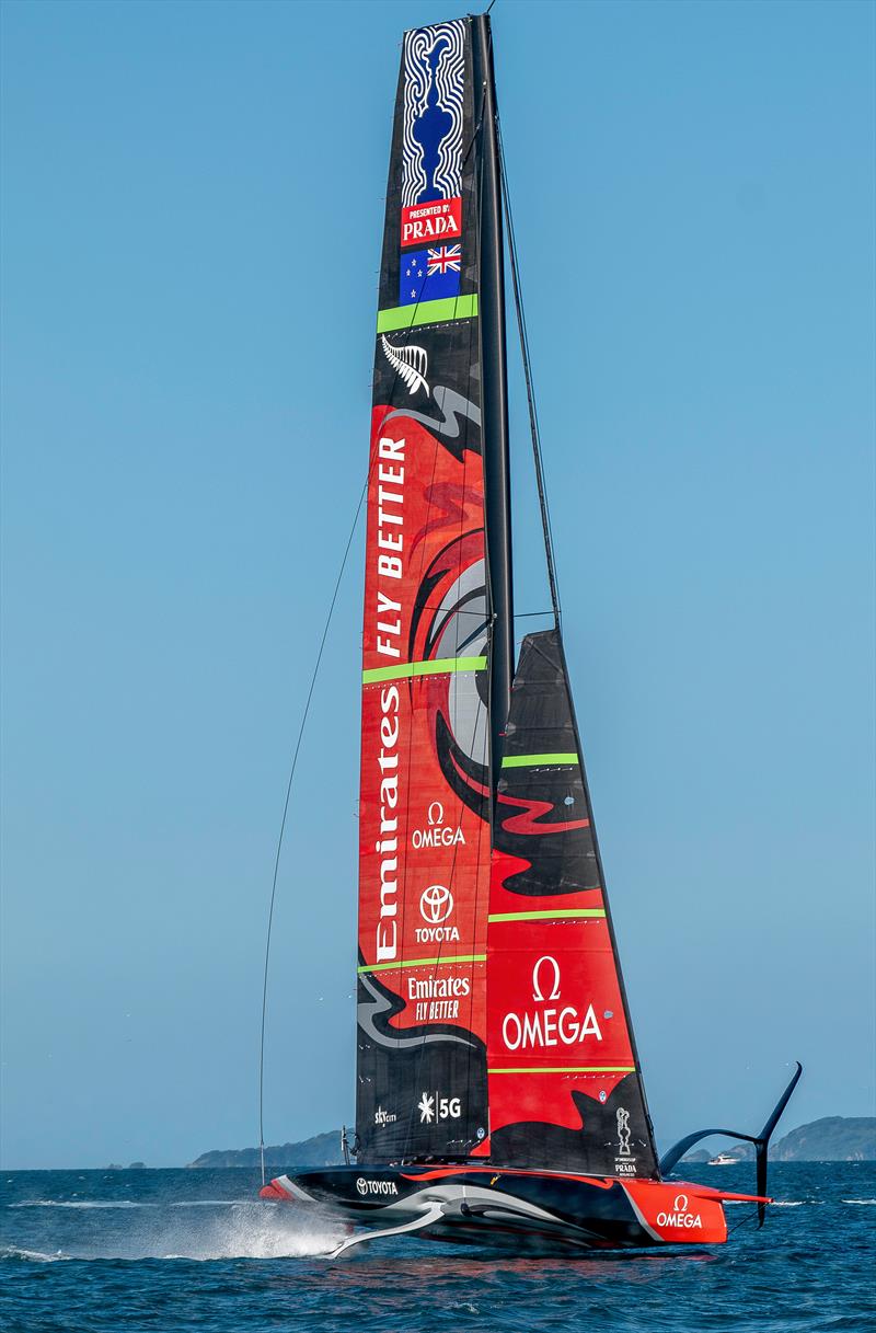 Emirates Team New Zealand's AC75 'Te Aihe' on the Waitemata Harbour in Auckland, New Zealand 36th America's Cup photo copyright Emirates Team New Zealand taken at Royal New Zealand Yacht Squadron and featuring the AC75 class
