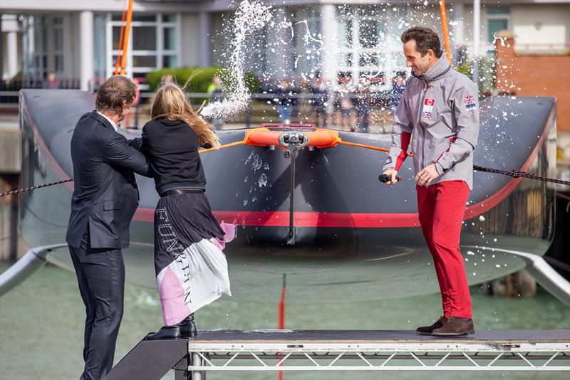 Julia Ratcliffe christens Britannia - INEOS Team UK photo copyright Cameron Gregory Media taken at  and featuring the AC75 class