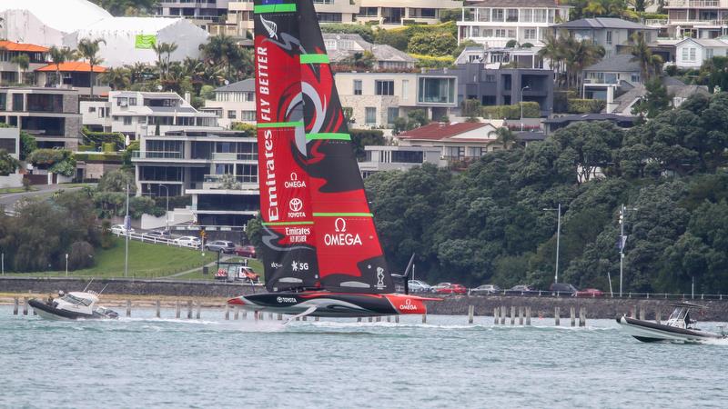Emirates Team New Zealand gets amongst the 49ers ahead of the 2019 Hyundai World Championship - Waitemata Harbour - November 19, 2019 photo copyright Richard Gladwell / Sail-World.com taken at Royal New Zealand Yacht Squadron and featuring the AC75 class