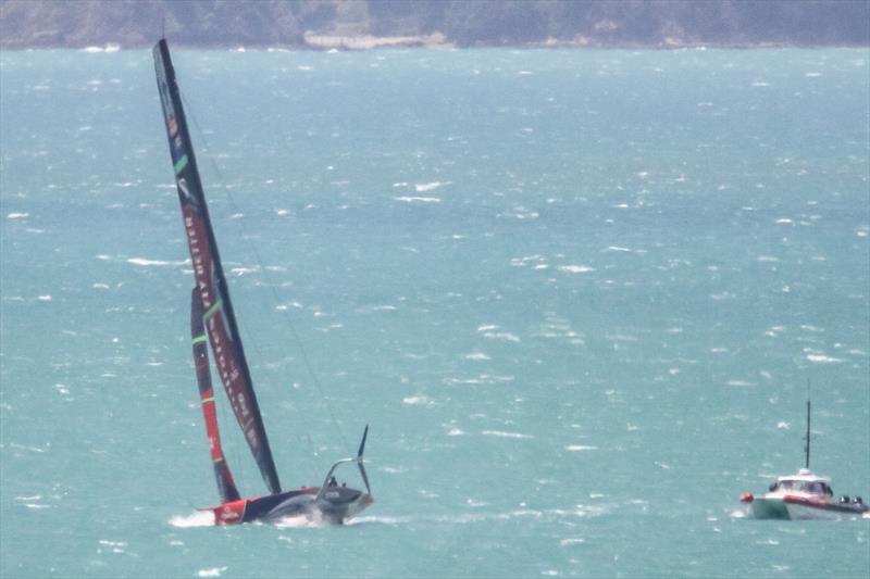 Te Aihe not foiling, but with eased sheets in the 20-25kt SW breeze, Emirates Team New Zealand - Waitemata Harbour - November 22, 2019 - photo © Richard Gladwell / Sail-World.com