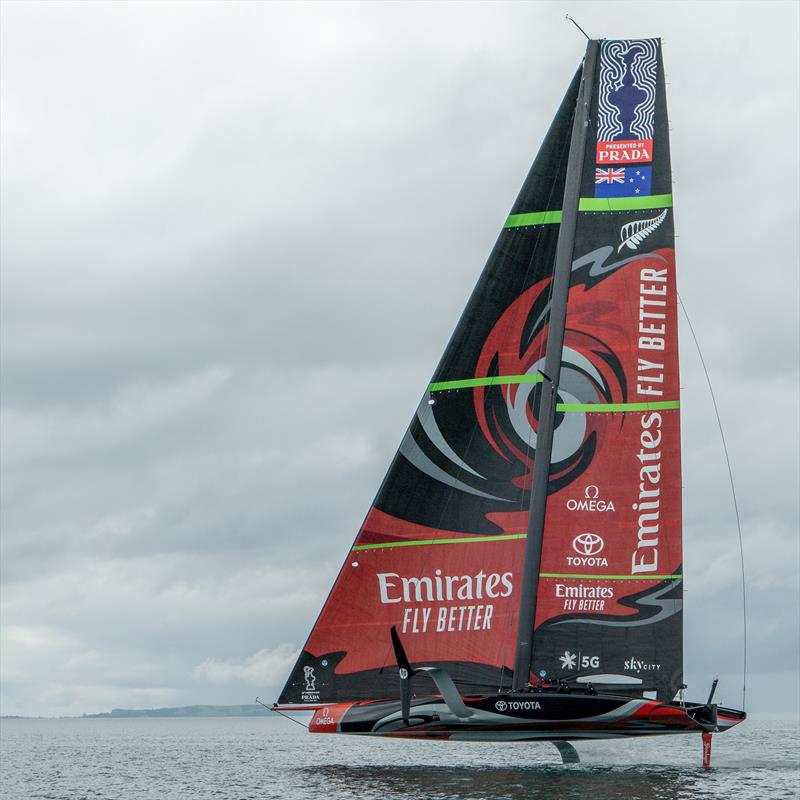 Te Aihe sailing in light airs with her Code Zero gennaker photo copyright Emirates Team New Zealand taken at Royal New Zealand Yacht Squadron and featuring the AC75 class