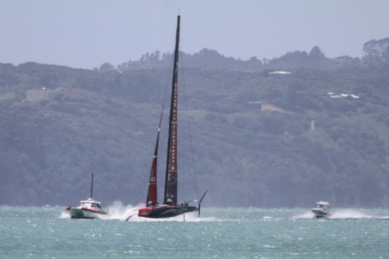 Te Aihe heads for home after training in 'The Paddock` off Eastern Beach, Auckland - December 9, 2019 photo copyright Richard Gladwell / Sail-World.com taken at Royal New Zealand Yacht Squadron and featuring the AC75 class