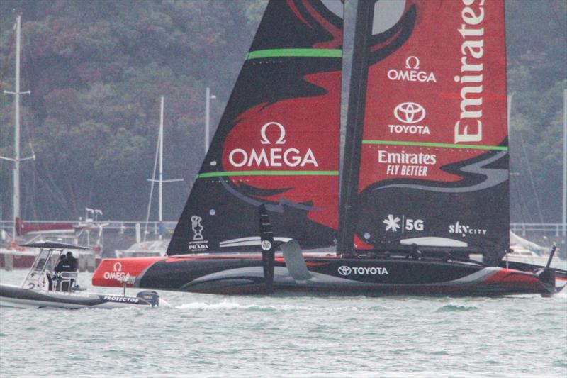 4. Te Aihe starts to lift bow and transom clear as two foils produce lift and the windward foil provides righting moment - Phases of Foiling - December 2019 photo copyright Richard Gladwell / Sail-World.com taken at Royal New Zealand Yacht Squadron and featuring the AC75 class