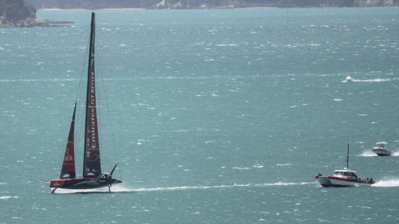 Emirates Team New Zealand returns home from The Paddock sailing in 25kt winds - photo © Richard Gladwell / Sail-World.com