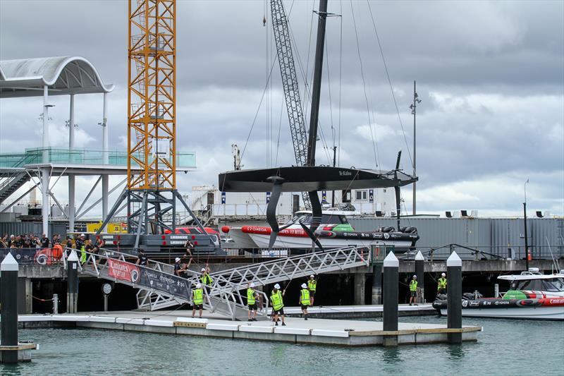 Emirates Team New Zealand launch their test boat - a 12Metre design that is very similar to the AC75 used in the America's Cup photo copyright Richard Gladwell / Sail-World.com taken at Royal New Zealand Yacht Squadron and featuring the AC75 class