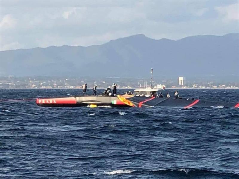 Image taken soon after Luna Rossa dismasting - winds were reported at 15kts - Cagliari, Sardinia -January 27, 2020 - photo © Foiling Week