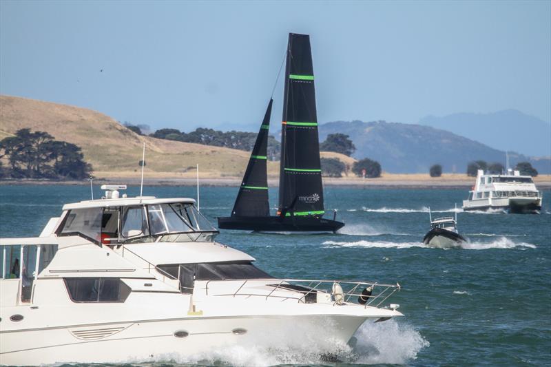 Congested harbour - Te Kahu - Emirates Team NZ's test boat - Waitemata Harbour - February 11, 2020 photo copyright Richard Gladwell / Sail-World.com taken at Royal New Zealand Yacht Squadron and featuring the AC75 class
