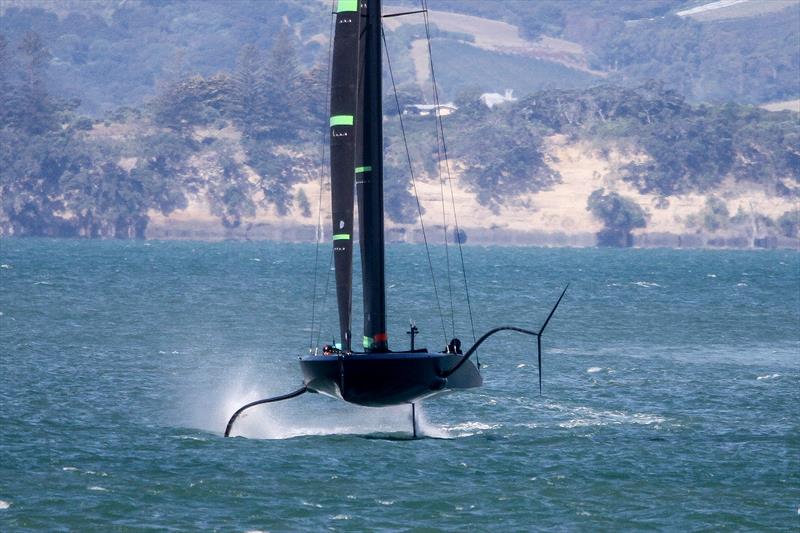Not a lot of apparent speed difference from an AC75 Te Kahu - Emirates Team NZ's test boat - Waitemata Harbour - February 11, 2020 photo copyright Richard Gladwell / Sail-World.com taken at Royal New Zealand Yacht Squadron and featuring the AC75 class