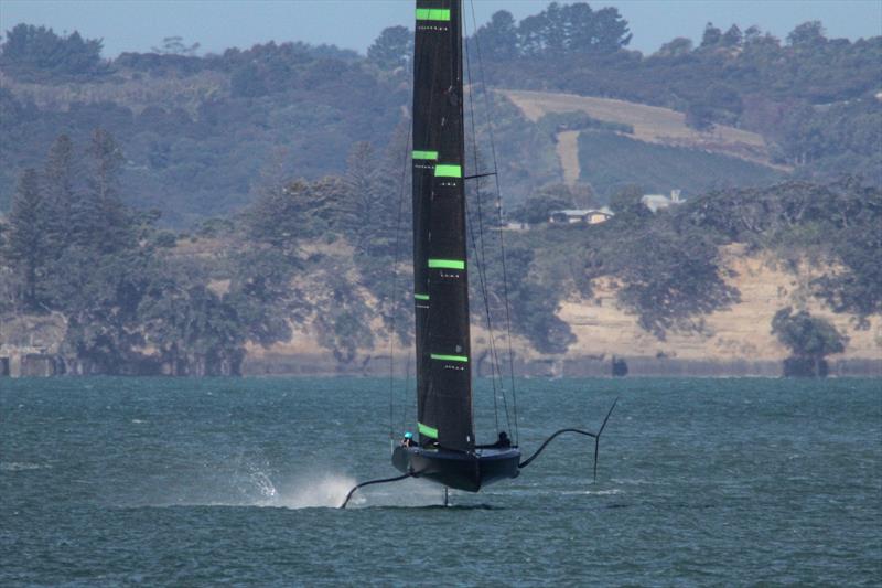 Crew stay in their trenches in either side cockpit - Te Kahu - Emirates Team NZ's test boat - Waitemata Harbour - February 11, 2020 photo copyright Richard Gladwell / Sail-World.com taken at Royal New Zealand Yacht Squadron and featuring the AC75 class