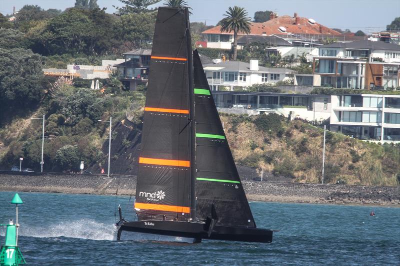 Emirates Team New Zealand's training boat Te Kaahu shot from North Head - one of the key landmarks from which to view the 2021 America's Cup - photo © Richard Gladwell / Sail-World.com