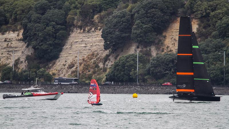 ETNZ's test boat is paced by a Windfoiler - March 2020 - Waitemata Harbour  - photo © Richard Gladwell / Sail-World.com
