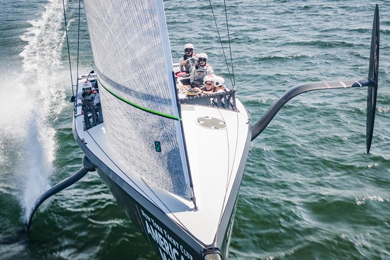 American Magic's AM38 - The Mule - training in Newport - July 2019 photo copyright Amory Ross taken at New York Yacht Club and featuring the AC75 class
