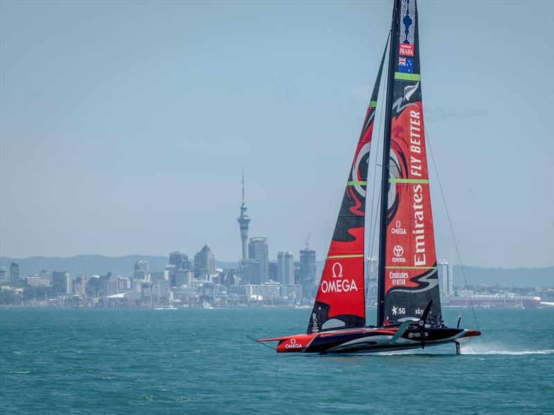 Emirates Team New Zealand - Back to putting Te Aihe through her paces - December 2019 - Waitemata Harbour photo copyright Emirates Team New Zealand taken at Royal New Zealand Yacht Squadron and featuring the AC75 class