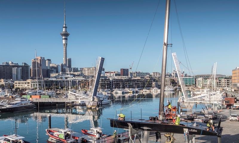 Emirates Team New Zealand's test boat Te Kaahu is prepared for their its first test session since the five week-long COVID-19 lockdown - April 30, 2020 - photo © Emirates Team New Zealand