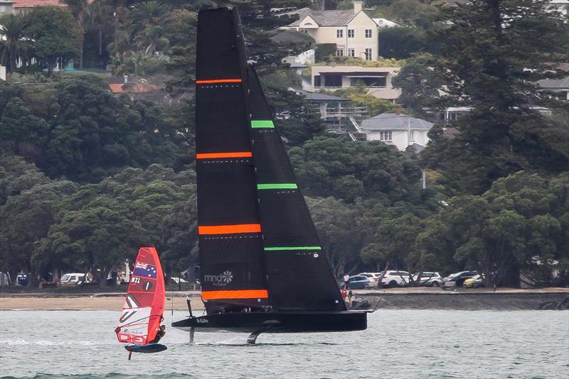 Emirates Team NZ's races a windfoiler on the Waitemata harbour, March 2020 - photo © Richard Gladwell / Sail-World.com
