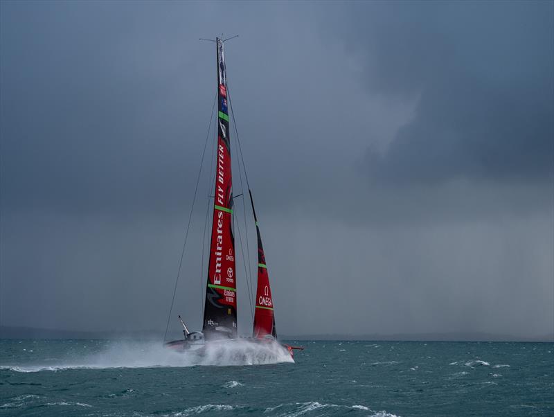 Emirates Team New Zealand heads of for another mid-winter training session - Waitemata Harbour - July 5, 2020 photo copyright Emirates Team New Zealand taken at Royal New Zealand Yacht Squadron and featuring the AC75 class