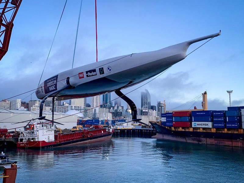 NYYC's American Magic's AC75 Defiant is unloaded in Auckland, July 2020 - photo © American Magic