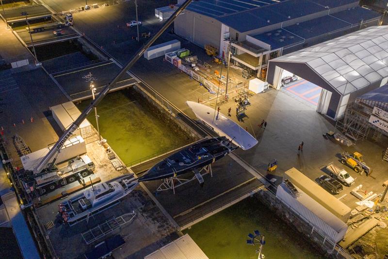 Patriot, the second AC75 racing yacht built by USA America's Cup Challenger New York Yacht Club's team American Magic, is unloaded in Auckland. - photo © Will Ricketson/American Magic