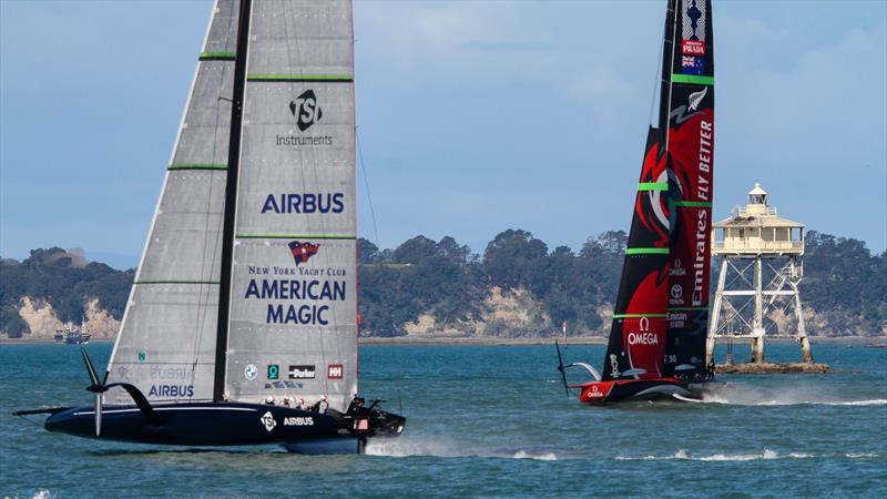 American Magic crosses Emirates Team NZ - Waitemata Harbour - September 21,2020 - 36th America's Cup - photo © Richard Gladwell / Sail-World.com