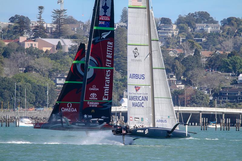 Emirates Team NZ crosses American Magic - Waitemata Harbour - September 21,2020 - 36th America's Cup - photo © Richard Gladwell / Sail-World.com