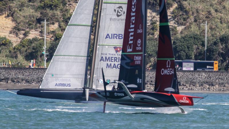 Emirates Team NZ crosses American Magic - Waitemata Harbour - September 21,2020 - 36th America's Cup - photo © Richard Gladwell / Sail-World.com