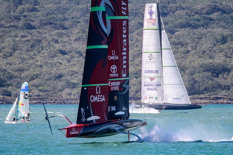 Emirates Team New Zealand and American Magic - Stadium Course - Waitemata Harbour - September 21, 2020 photo copyright Richard Gladwell, Sail-World.com taken at Royal New Zealand Yacht Squadron and featuring the AC75 class