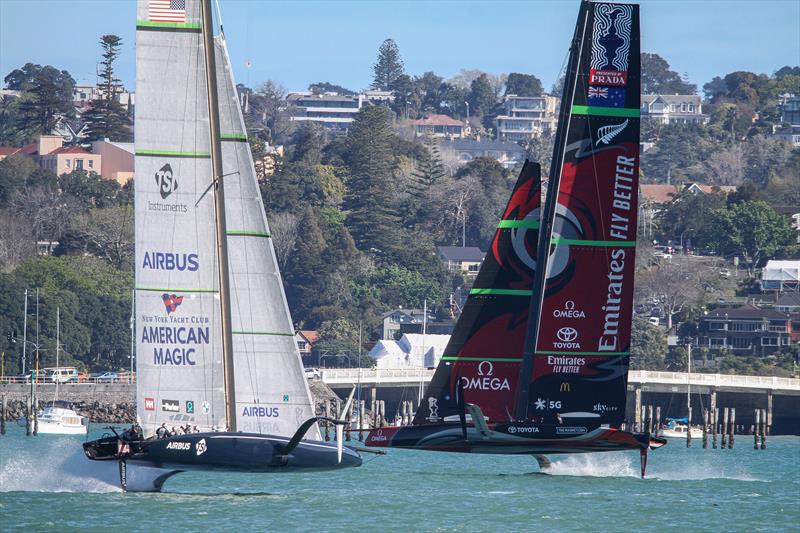 Emirates Team New Zealand and American Magic - Stadium Course - Waitemata Harbour - September 21, 2020 photo copyright Richard Gladwell, Sail-World.com taken at Royal New Zealand Yacht Squadron and featuring the AC75 class