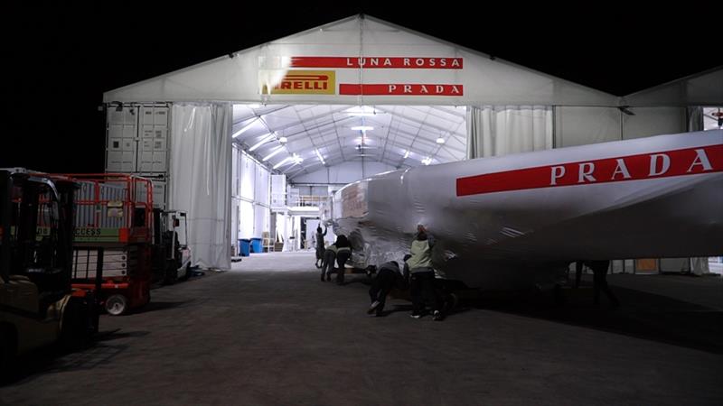 Luna Rossa Prada Pirelli's second AC75 enters its hangar at the team's base in Auckland photo copyright Luna Rossa Prada Pirelli media taken at Circolo della Vela Sicilia and featuring the AC75 class