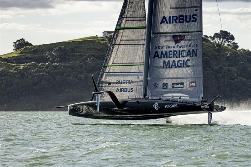 American Magic carves up the Waitemata in her first test sail in 21 kts - October 16, 2020 - photo © Will Ricketson/American Magic