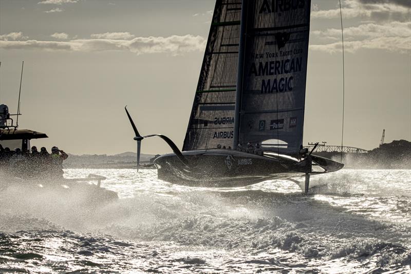 American Magic carves up the Waitemata in her first test sail in 21 kts - October 16, 2020 - photo © Will Ricketson/American Magic