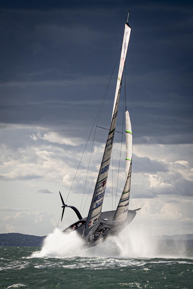 American Magic blast out of the  Waitemata in her first test sail in 21 kts - October 16, 2020 photo copyright Will Ricketson taken at New York Yacht Club and featuring the AC75 class