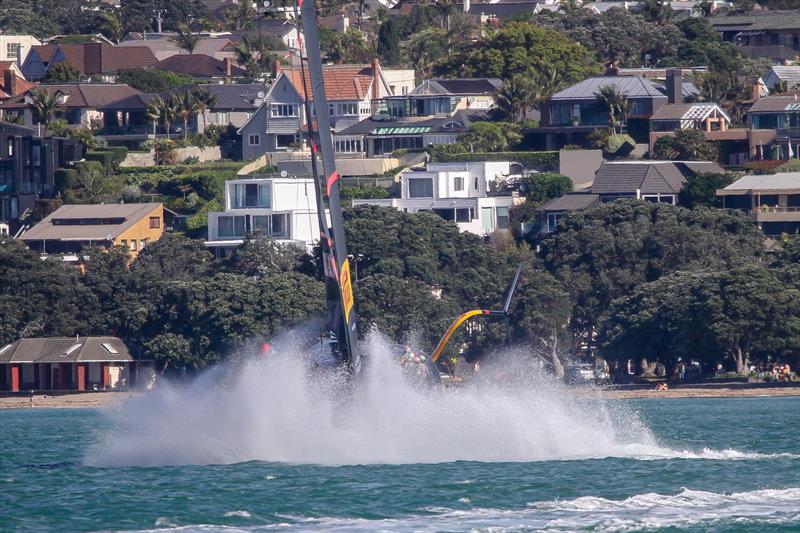 Splashdown after a minor sky jump - Luna Rossa Prada Pirelli - October - Waitemata Harbour - Auckland - 36th America's Cup - photo © Richard Gladwell / Sail-World.com