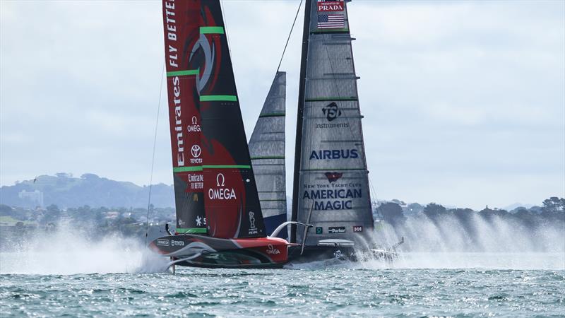 Te Rehutai - Emirates Team New Zealand & Patriot - American Magic - Practice Day 1 -  ACWS - December 8, 2020 - Waitemata Harbour - Auckland - 36th America's Cup photo copyright Richard Gladwell / Sail-World.com taken at Royal New Zealand Yacht Squadron and featuring the AC75 class