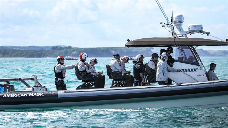 American Magic's sailors wait - Practice Day 1 -  ACWS - December 8, 2020 - Waitemata Harbour - Auckland - 36th America's Cup - photo © Richard Gladwell / Sail-World.com