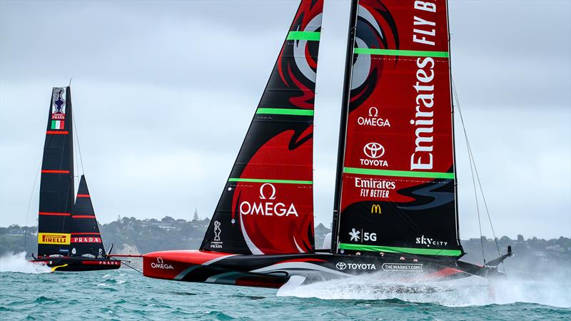 Luna Rossa and Te Rehutai -  Emirates Team New Zealand - Practice Racing - America's Cup World Series - December 10, 2020 - Waitemata Harbour - America's Cup 36 photo copyright Richard Gladwell / Sail-World.com taken at Royal New Zealand Yacht Squadron and featuring the AC75 class