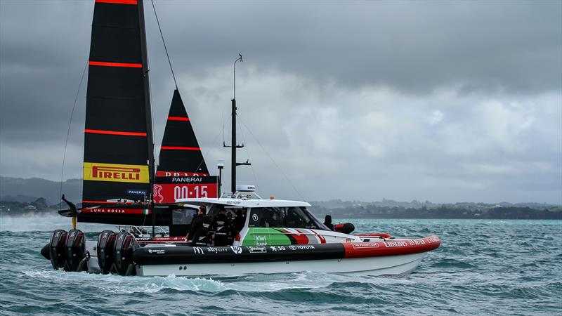 Luna Rossa makes an early start - Practice Racing - America's Cup World Series - December 10, 2020 - Waitemata Harbour - America's Cup 36 photo copyright Richard Gladwell / Sail-World.com taken at Royal New Zealand Yacht Squadron and featuring the AC75 class