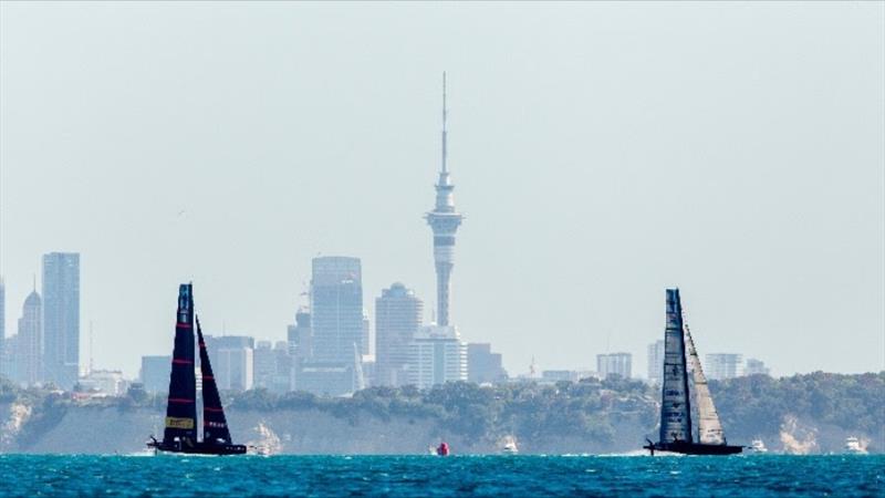 Patriot (right) during practice racing with the Luna Rossa Prada Pirelli Team photo copyright American Magic / Sailing Energy taken at New York Yacht Club American Magic and featuring the AC75 class